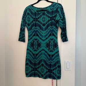 Express Blue Sheath Dress 3/4 Sleeve Crew Neck Mini